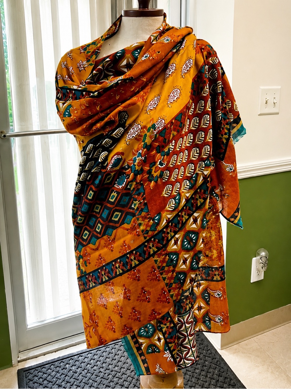 Patchwork Print Foiled Floral  Oblong Scarf/Pareo